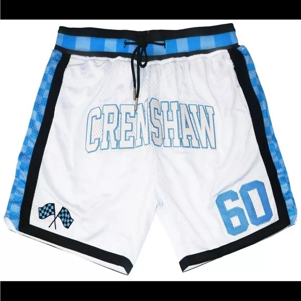 🆕 HeadGear Classic Nipsey Hustle Checkered Flag Shorts White/Blue Men’s Medium